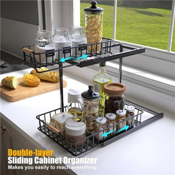 Under Sink Organizer & Storage, Metal Pull Out Kitchen Cabinet Organizer(1 Pack) - Picture 3 of 7